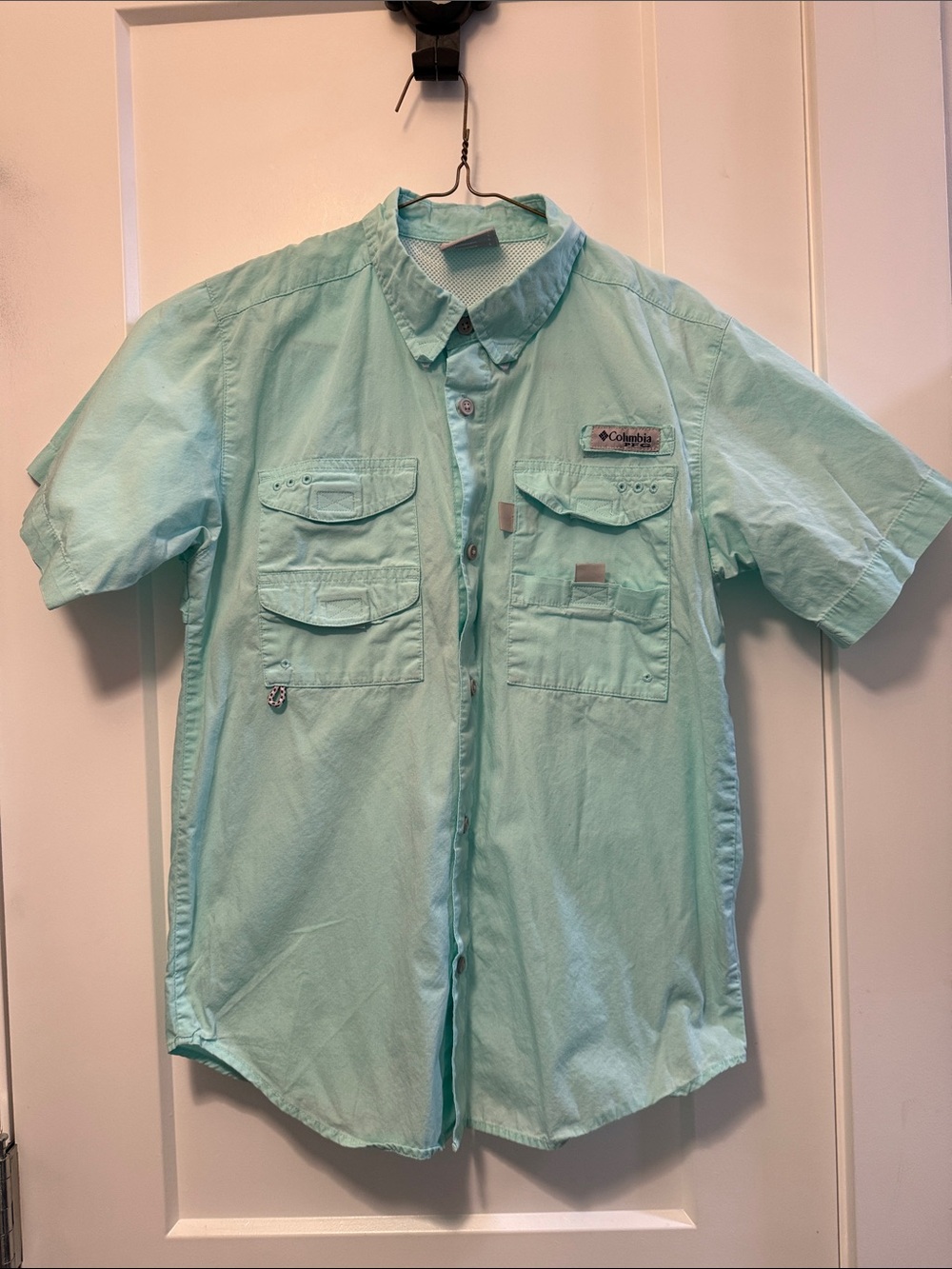 Columbia Kids Bone Head PFG Light Mint Short-Sleeve Fishing Shirt size L